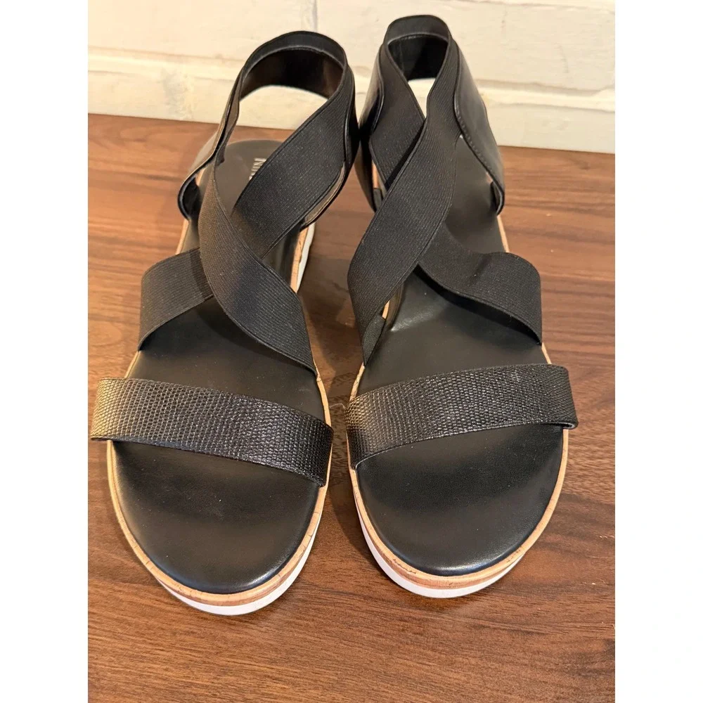 Nine West Womens Black Elastic Crisscross Platform Sandals Size 10M Lug Sole